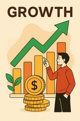 Poster - Growth Stock Graphic with Trend Arrow and Financial Elements