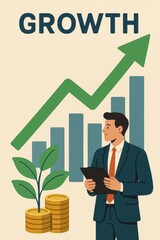 Poster - Business Growth Illustration with Chart, Money and Professional Man