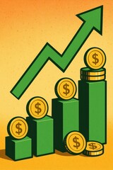 Poster - Simple Growth Graphic with Coins and Arrows for Financial Concepts