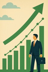 Poster - Business Growth Illustration with Man in Suit and Rising Graph