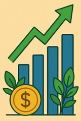Poster - Simple Illustration of Growth Concept with Dollar Coin and Bars