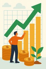 Poster - Growth Illustration with Chart, Coins, and Plant for Success
