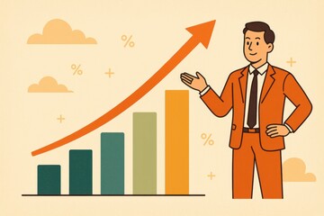 Poster - Professional Man Presenting Growth Chart in Vibrant Illustration