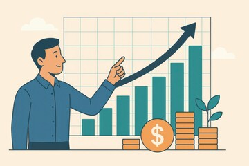 Poster - Simple Illustration of Growth Concept with Businessman and Chart