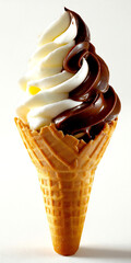 Poster - Delicious swirled chocolate and vanilla soft serve ice cream cone ready to enjoy on a warm day : Generative AI
