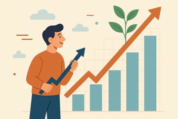 Poster - Growth Illustration Featuring a Chart and a Happy Person Holding an Arrow