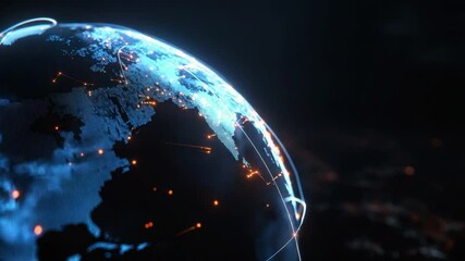 Fototapete - Futuristic Digital Earth with Network Connections and Bright Blue Light in Dark Environment