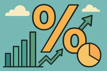 Poster - Colorful Percent Illustration with Graphs and Growth Symbols