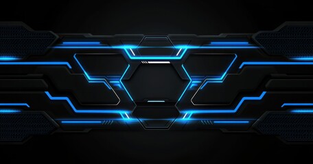 Poster - Futuristic, dark, abstract design with glowing blue lines and hexagonal shapes