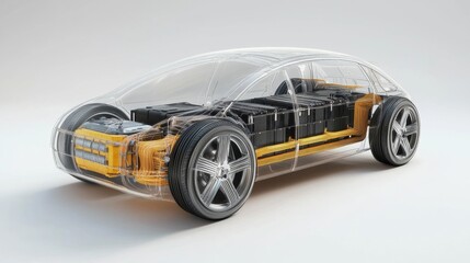 Poster - Electric vehicle technology innovation automotive industry 3d model studio environment side view future mobility concept