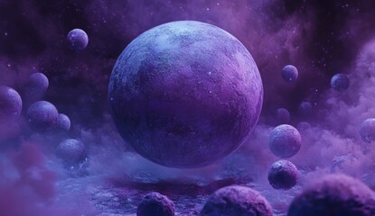 Wall Mural - cosmic purple planets in nebula