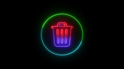 Poster - Glowing Neon Trash Can Icon Animation On Black Background For Web And App Design
