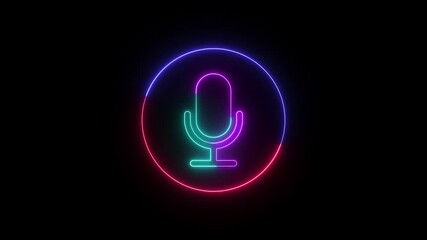 Poster - Neon Microphone Icon Animation Loop Glowing Podcast Studio Equipment Element