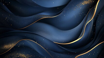 Poster - Elegant blue waves with golden accents abstract art composition digital design modern aesthetic close-up visual harmony