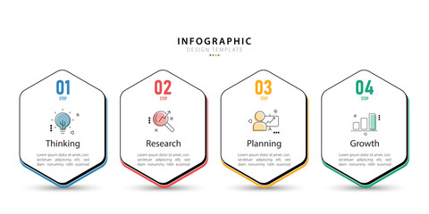 Poster - business infographic template. 4 step timeline journey. process diagram, 4 options on white backgrou