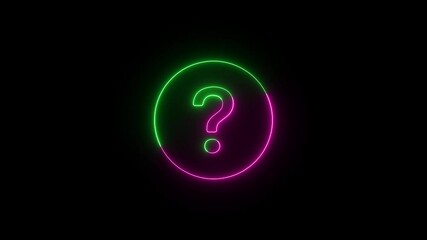 Poster - Glowing Neon Question Mark Animation In A Circle On A Black Background