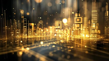 Poster - Futuristic digital cityscape with glowing network grids and dynamic light effects