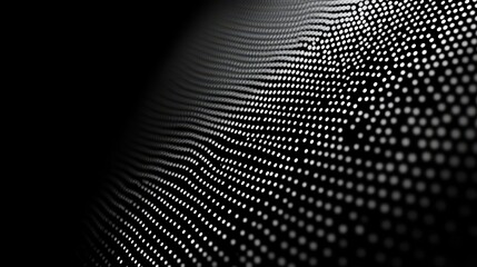 Fototapete - Abstract digital wave pattern.  A dynamic, flowing graphic composed of tiny, light dots on a dark background.  The dots create a sense of movement and depth
