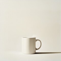 Aufkleber - Minimalist still life showcasing a ceramic mug emitting steam, set against a neutral backdrop, suggesting warmth and simplicity.