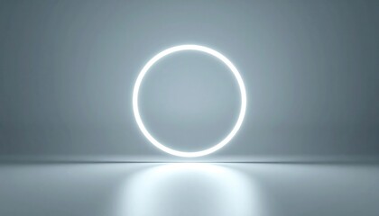 Poster - Futuristic light circle installation modern studio digital art minimalist environment aesthetic viewpoint conceptual design for contemporary spaces