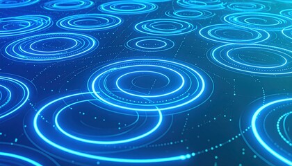 Poster - Dynamic circular patterns in blue digital abstract art technology indoor close-up visual engagement