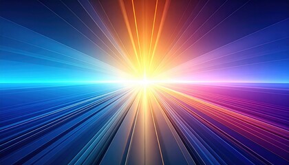Poster - Dynamic light rays emanating from horizon digital abstract art vibrant color spectrum modern design aesthetic perspective