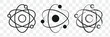 © RadiantForms - Black and white atom icon illustrating atomic structure with electrons orbiting a nucleus.