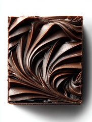 Aufkleber - Decadent Topped Brownie Square With Chocolate Swirl on White Surface Showcasing Dramatic Shadow