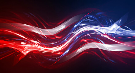 Fototapete - Energetic Glowing Abstract Waves Fractal Background for Patriotic Themes, Technology Presentations, and Event Graphics, Digital Art