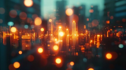 Poster - Dynamic urban nightscape glowing city lights urban environment digital art vibrant atmosphere artistic perspective
