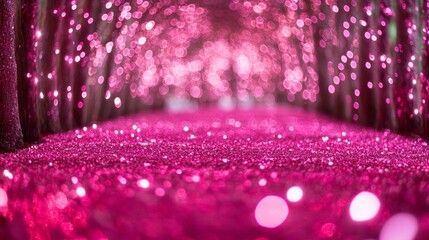 Poster - Enchanting pink light tunnel outdoor park photography magical atmosphere close-up view art concept for captivating experiences
