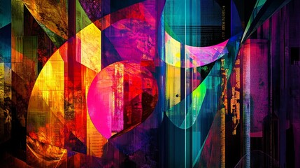 Poster - Vibrant abstract art displaying colorful geometric patterns digital art urban environment modern viewpoint