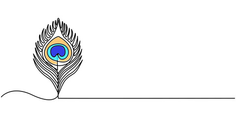 Leinwandbilder - Continuous one line drawing of peacock feather. Peacock feather single line vector illustration. Editable line vector, Continuous one line drawing of beautiful peacock feather. Peacock feather single.