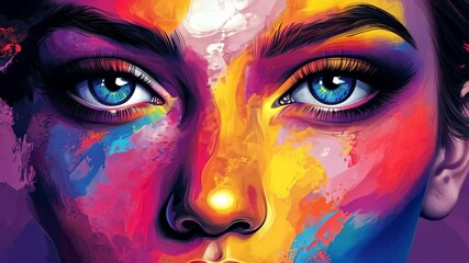 Poster - Vibrant paintbrush reveals layers of dynamic colorful portrait transformation