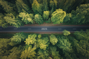 Poster - Aerial view of road through forest, 