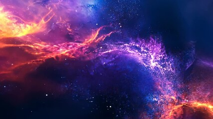 Poster - Dynamic cosmic explosion with vibrant colors and stellar particles in motion