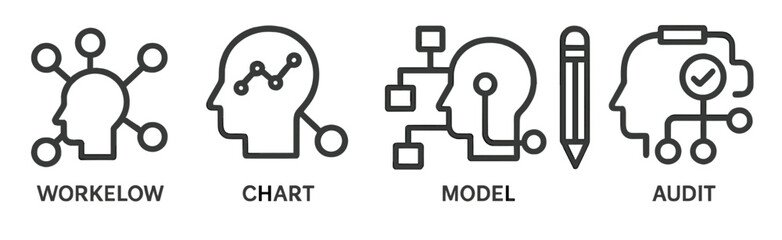 Poster - Visual representation of workflow, chart, model, and audit concepts in a modern design suitable for presentations and educational purposes