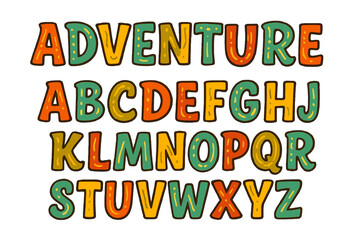 Poster - Colorful and playful letters forming the alphabet with an adventure theme in a whimsical style