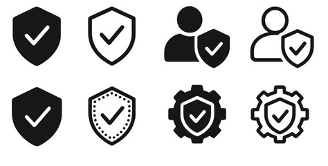 Aufkleber - Symbols representing security and protection in various contexts and applications with checkmarks for validation