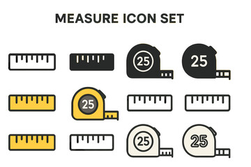 Aufkleber - Measure icon set with a variety of tape measures and rulers in different colors and designs displayed on a light background