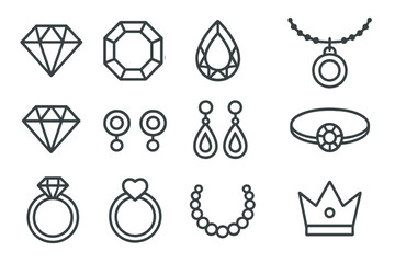 Poster - Elegant collection of jewelry and gemstone designs in minimalist line art style for artistic expressions and inspiration