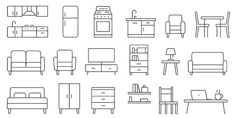 Poster - Simple line drawings of various furniture items suitable for modern home design and interior decorating projects
