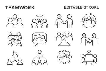 Aufkleber - Illustrations showcasing teamwork concepts with various collaborative activities and interactions between team members