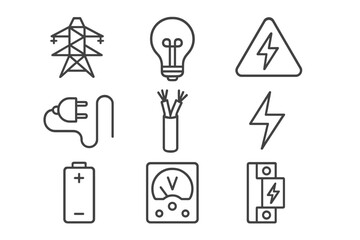Poster - Power and energy icons representing electricity, battery, and safety symbols in a stylish design