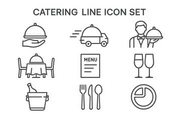Poster - Catering line icons showcase food service elements in a modern design suitable for restaurants and events
