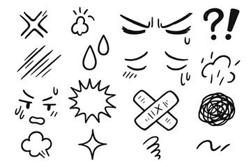 Poster - Various hand-drawn graphic elements depicting emotions and effects in a playful style