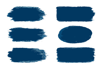 Poster - Different shapes of dark blue paint strokes arranged on a white background showcasing artistic textures and movements