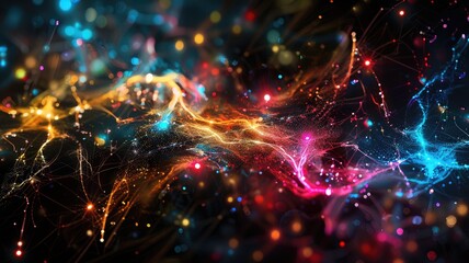 Poster - Abstract picture of colorful light sparkling particles scattered across space background, create wonderful electric effect perfect for designs that aim to evoke sense of energetic and fantasy. AIG53.