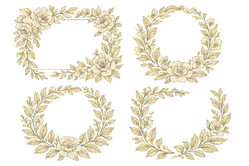 Poster - Floral decorative frames showcasing intricate designs with botanical elements suited for various creative projects