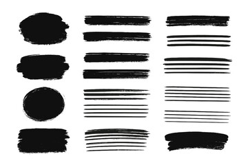 Poster - Black brush strokes and shapes on white background for artistic designs and creativity